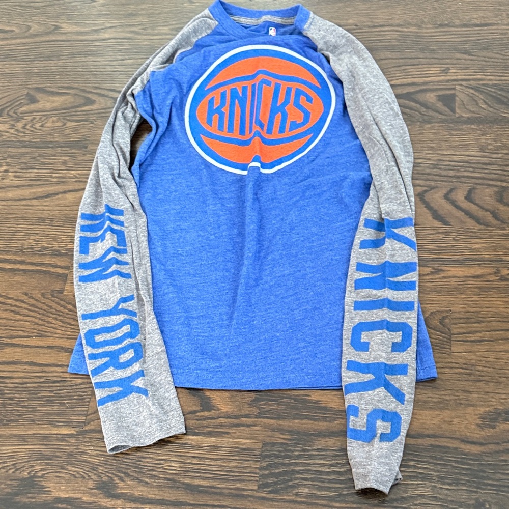 NBA Blue and Gray Long Sleeve Knicks Tee